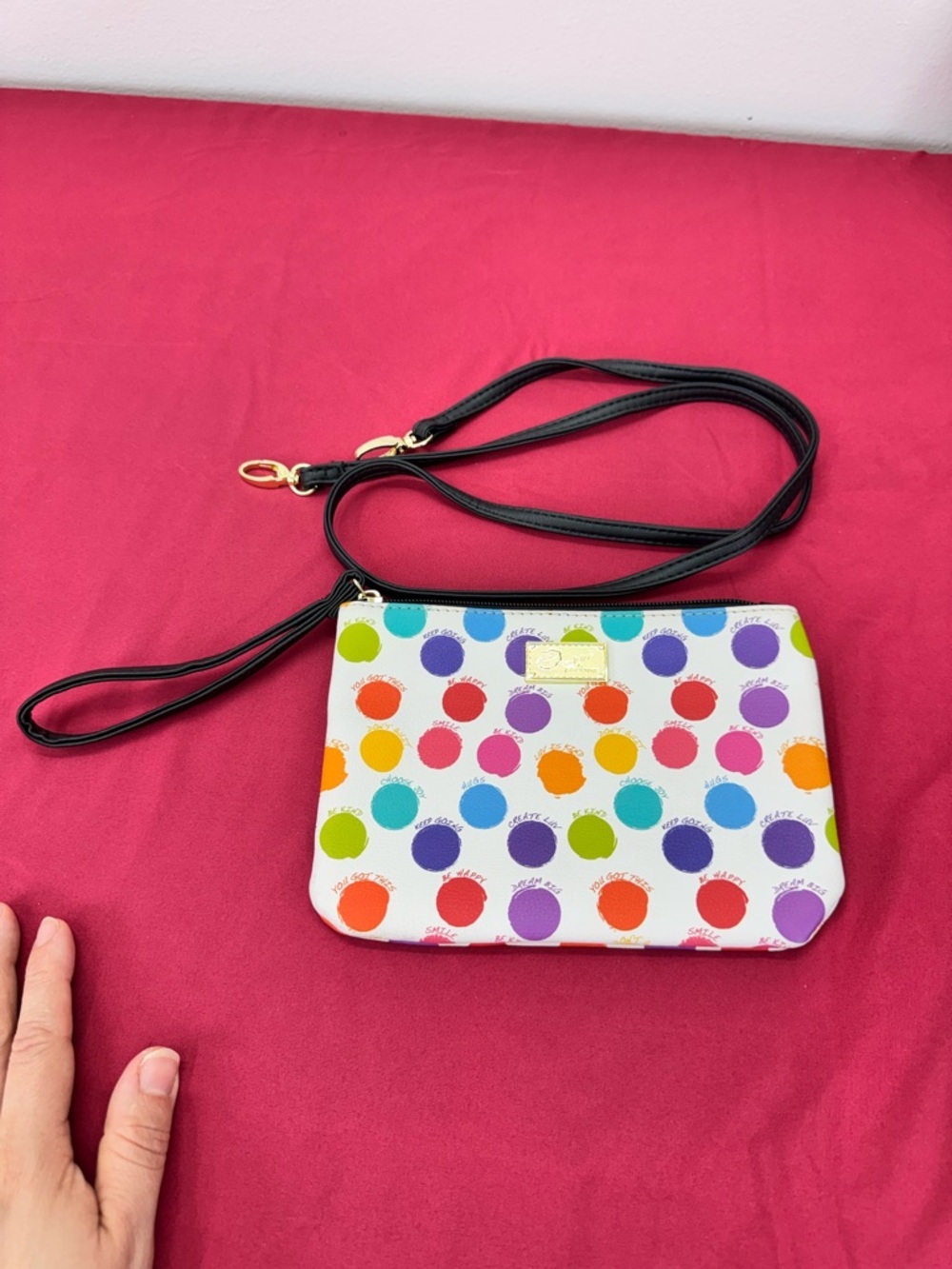Playful Multicolor Polka Dot Crossbody Bag with Black Strap - Picture 4 of 9